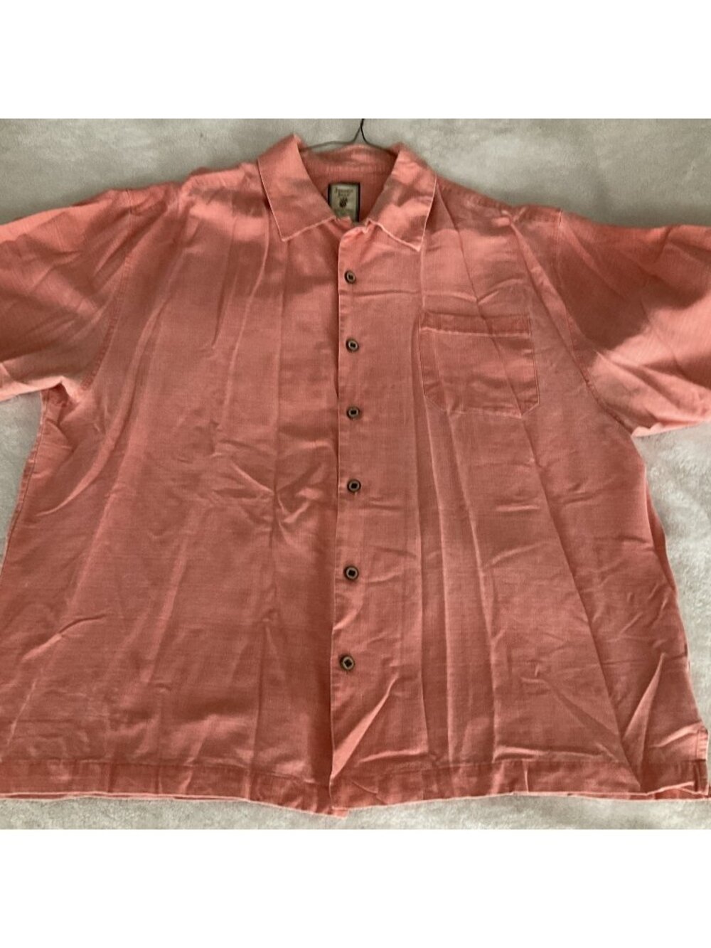 Jamaica Jaxx Mens XL Hawaiian Shirt Peach Floral Tropical 100% Silk Solid Button